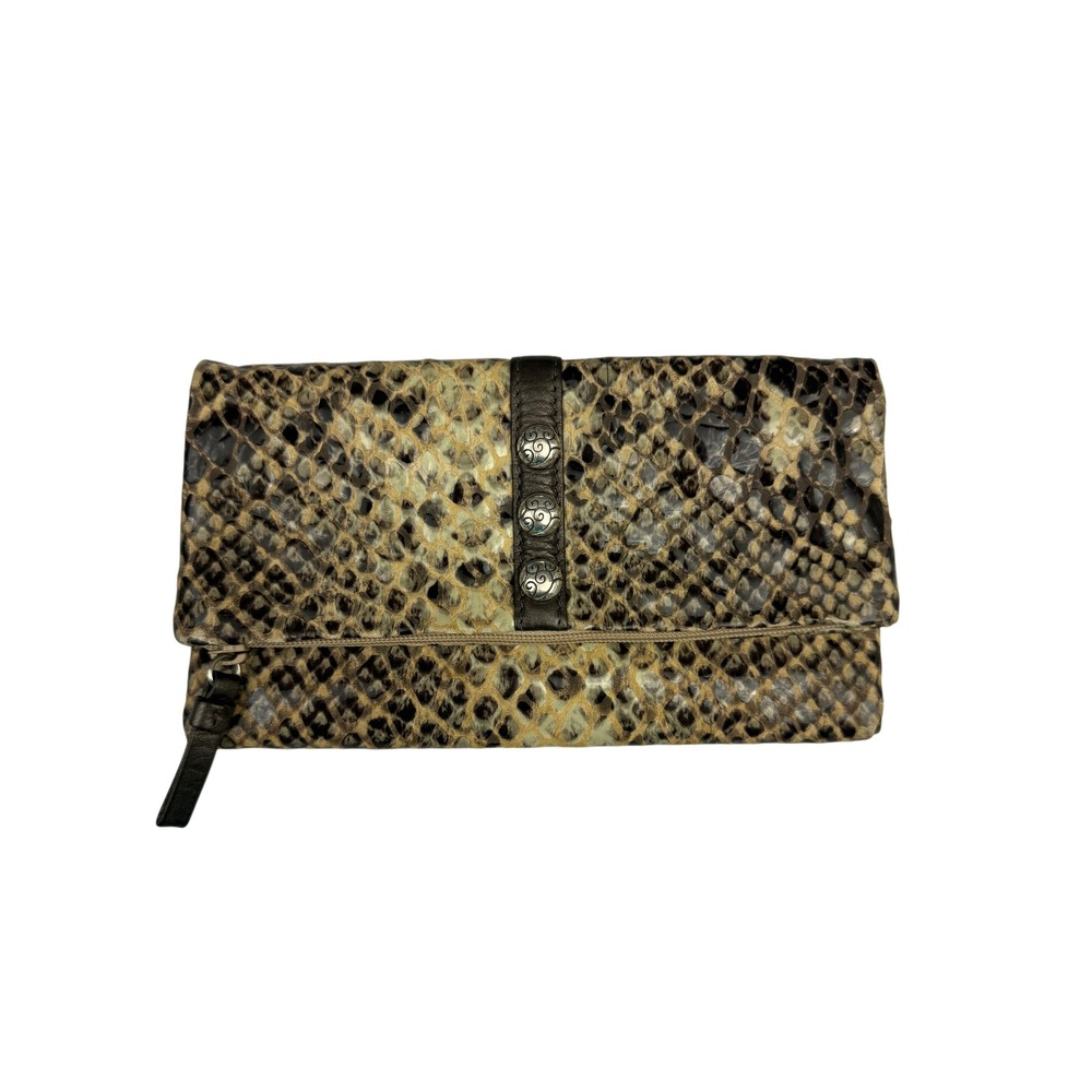 Brighton Wallet Womens OS Brown Snakeskin Embossed Leather Organizer Clutch